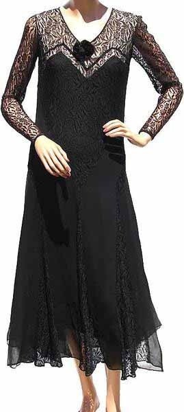 Vintage 1930s Black Lace and Chiffon Dress – Art Deco Styling
