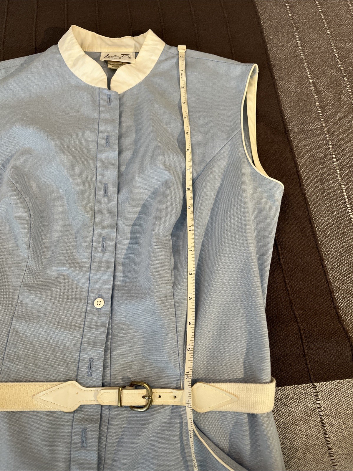 Leslie Fay Original Blue Oxford Cloth Sleeveless Shirtwaist