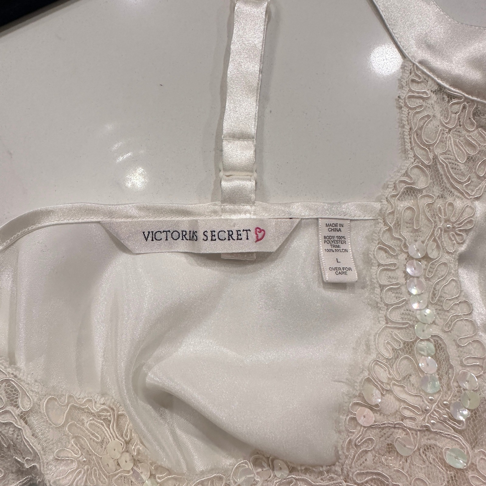 Vintage Victoria’s Secret Ivory Satin Lace Sequin Nightgown Ivory Lingerie