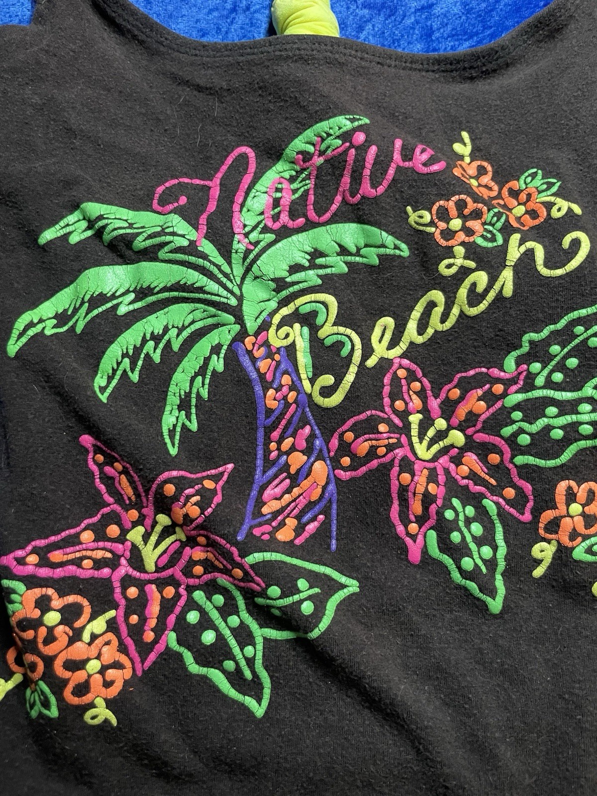 Vintage 80s 90s Native Beach Swimsuit Puff Paint Neon Pink Black Cotton Blend