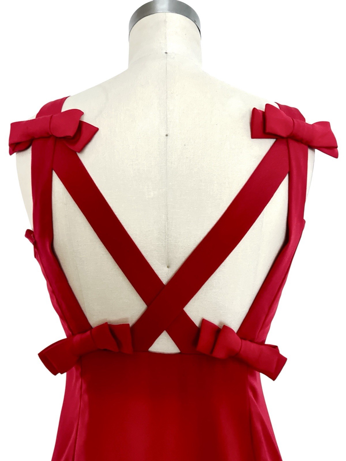 VTG Martin Ross 80s/90s Sz 4 XS/S Red Coquette Shift Dress Ruffle Bows Open Back