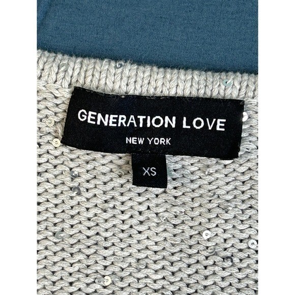 Generation Love Gray Sequin Knit V-Neck Tank Top XS Sleeveless Sweater Vest