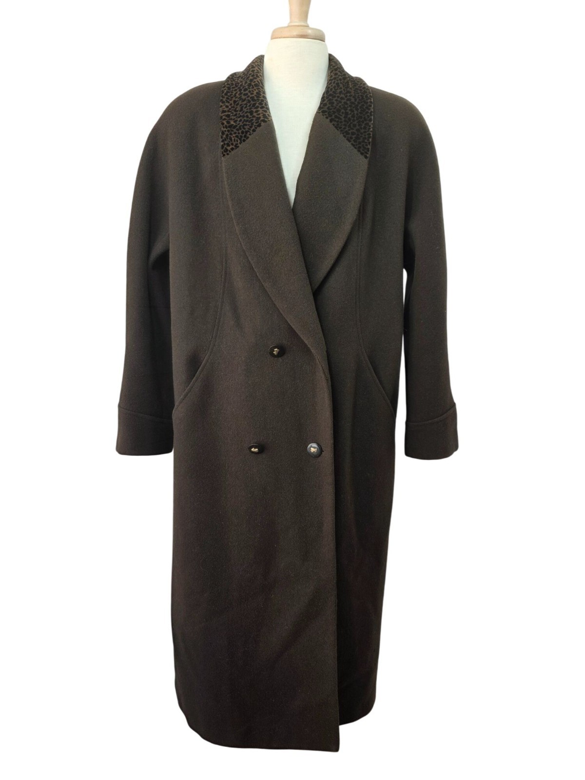 Donnybrook 80s Wool Coat Sz 10 Brown Animal Print Collar AS IS Costume Piece VTG
