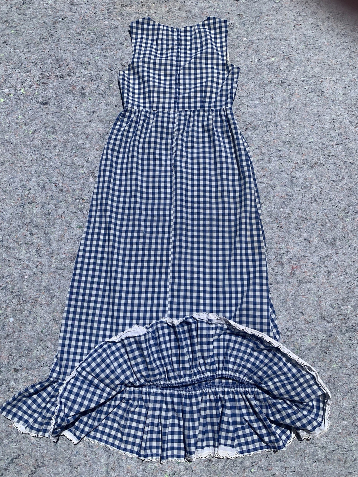 As Is vintage 50s blue gingham cotton sleeveless straight maxi dress cottage
