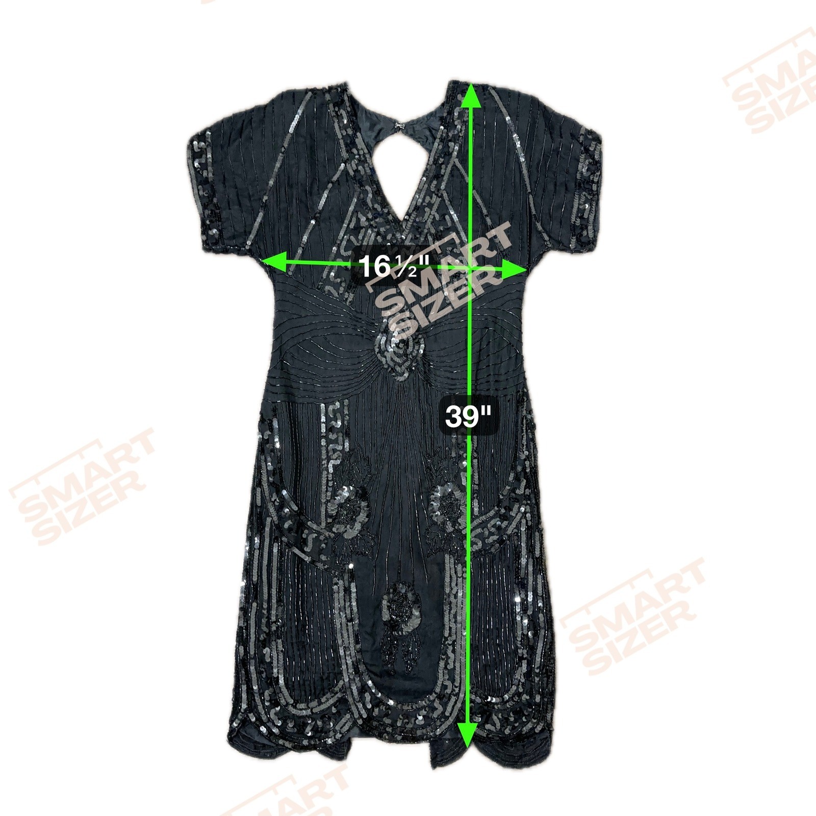 SweeLo Vintage 1920 Black Beaded 100% Silk Flapper Dress Sequin Art Deco Size PL