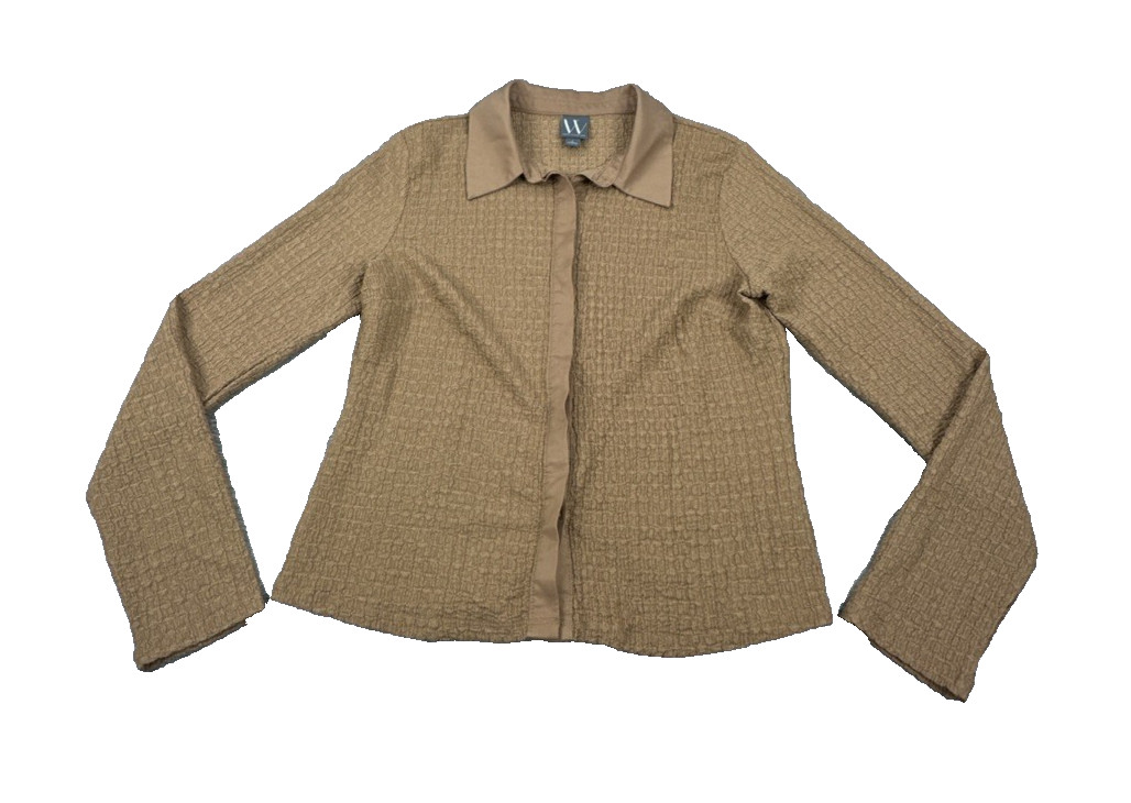 Worthington Womens Brown Long Sleeve Button Up Blouse Shirt Top Size Large L