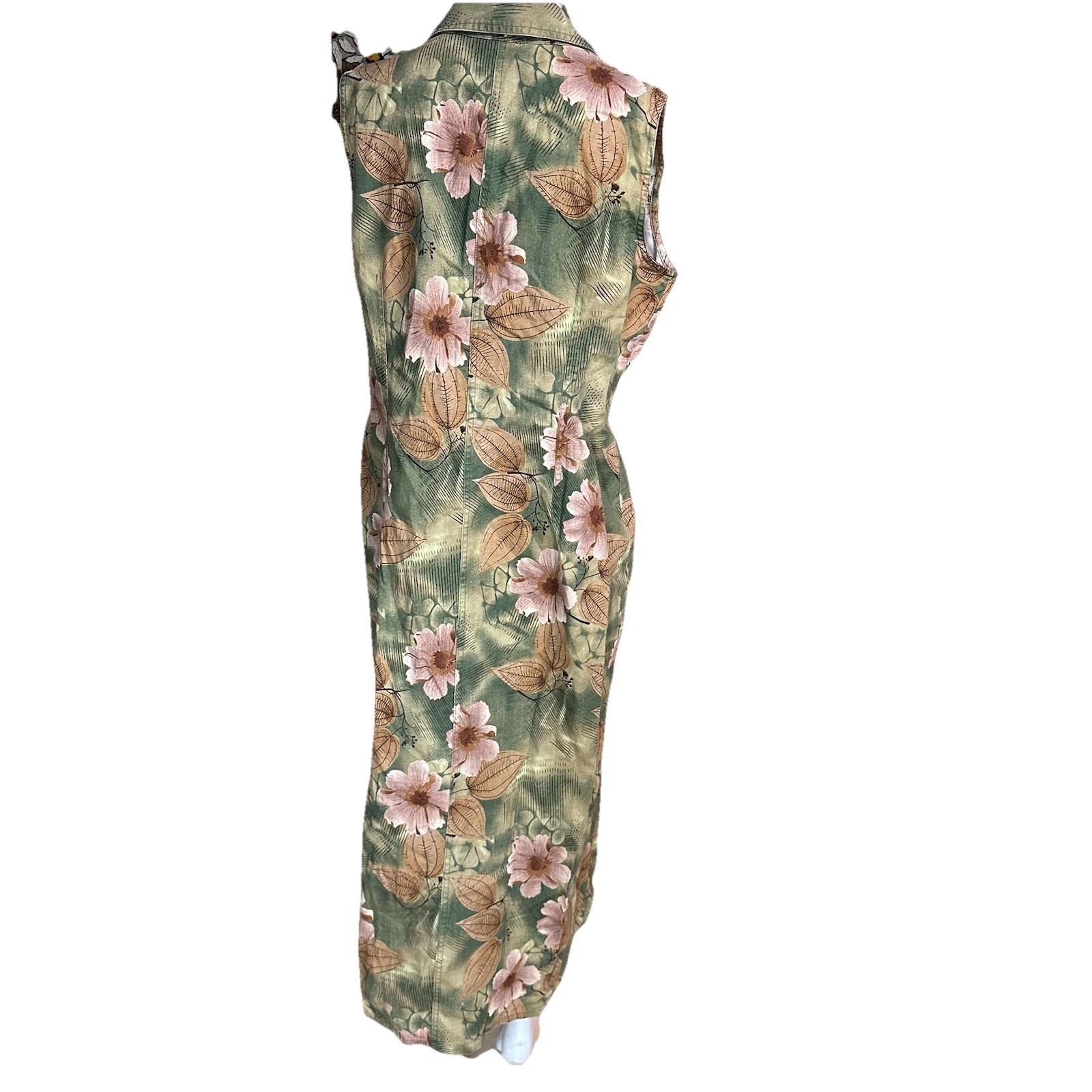 Vintage 90s Bill Blass Dress M/L Flower Midi Maxi Button Front Linen
