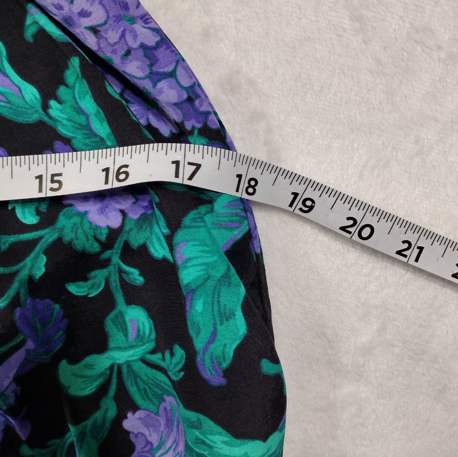 Vintage Ansley Midi Dress Black w/ Purple Flowers Pockets 80s 90s Made USA READ