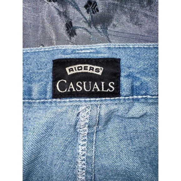 VTG Riders by Lee 16 Flat Front Blue Denim Midi Calf Skirt Back Slit Pockets Zip