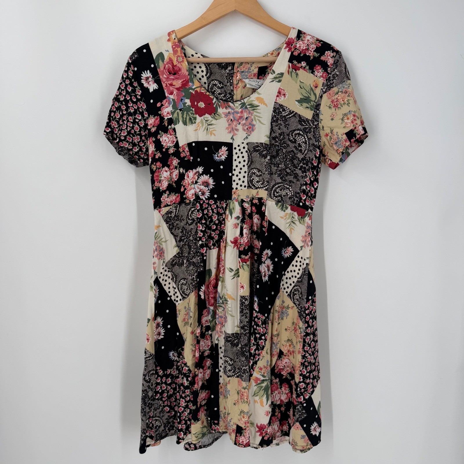 Vintage Jody California Patchwork Floral Dress 11 Medium USA Made Boho Prairie