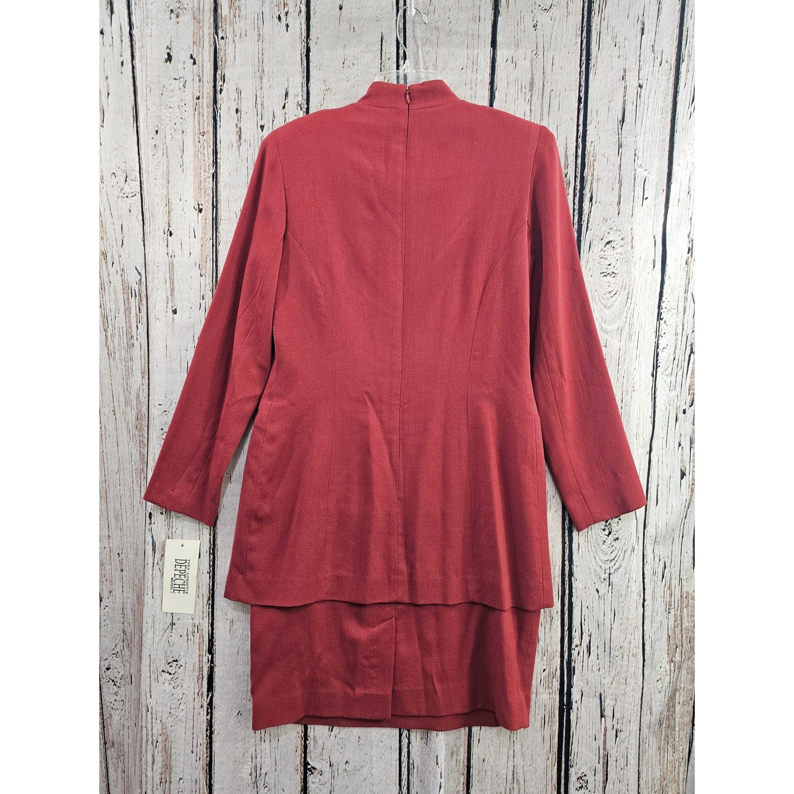 Depeche Mode Yves Cossette Dress Women 6 Red Wool Vintage 80s Mock Neck Layered