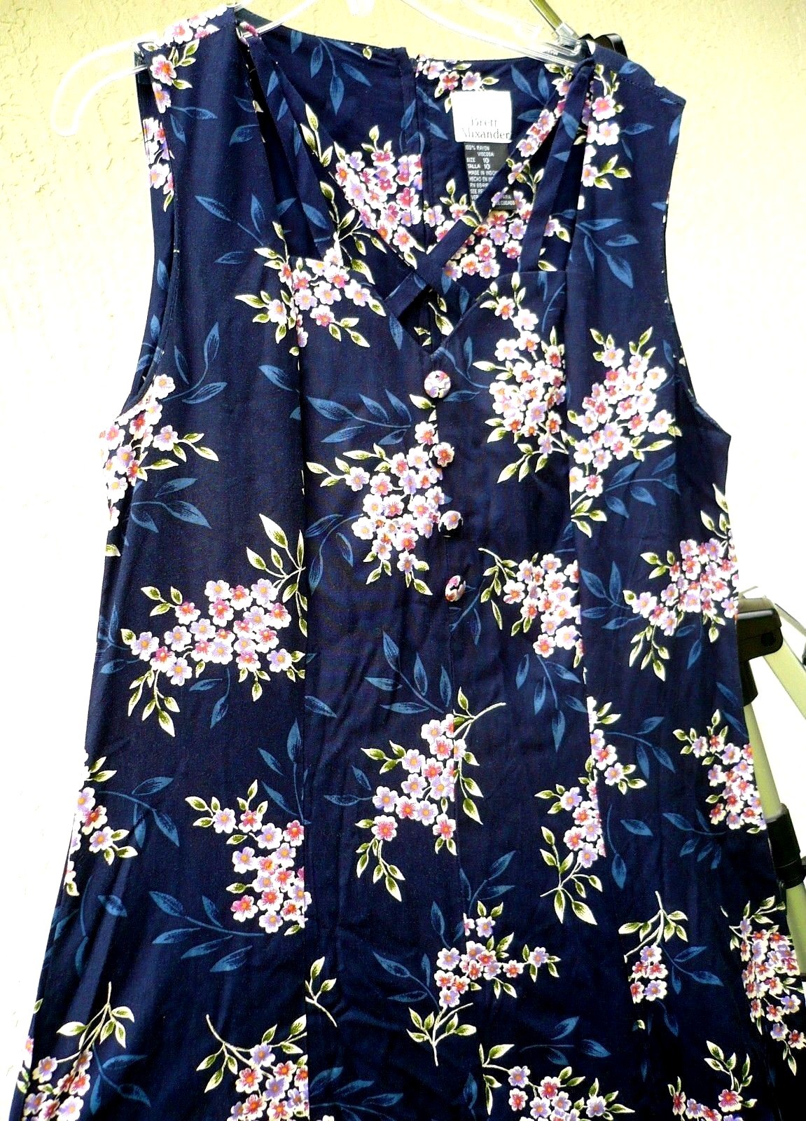 90S VTG SPRING PINK FLORAL SLEEVELESS MAXI SZ S M CRISS CROSS STRAPS DRESS WOMEN