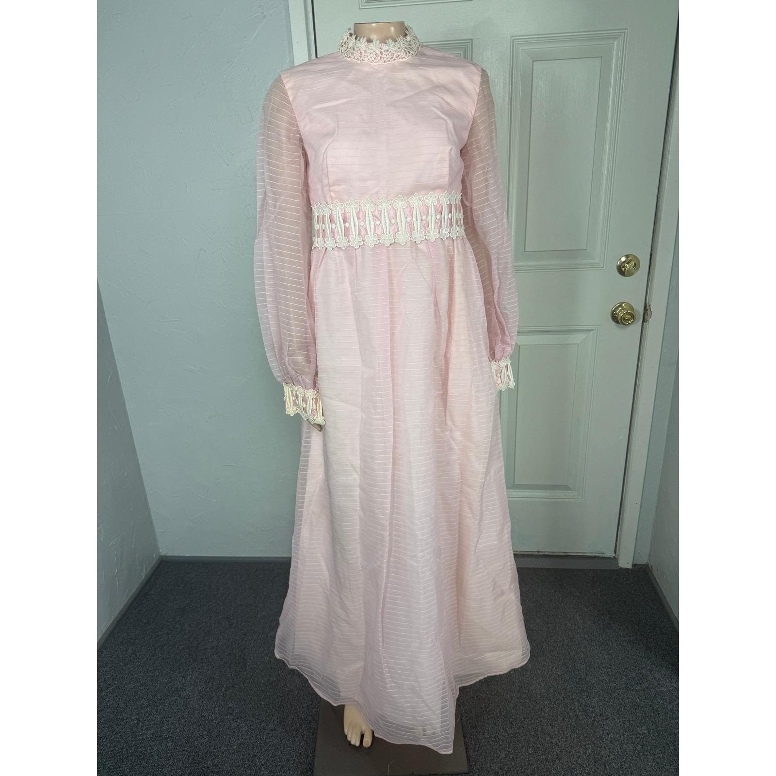 Vintage 70s Emma Domb Women’s Dress Bridesmaid Wedding Formal Maxi Lace H3-1