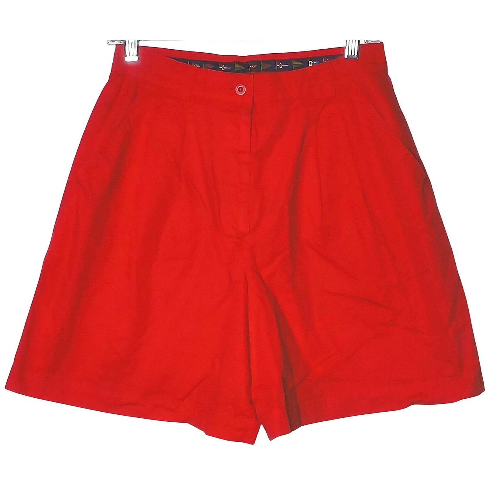Nautical Vintage Mondi Sports Shorts Women 8? Waist Red High Waisted Pleats Gold