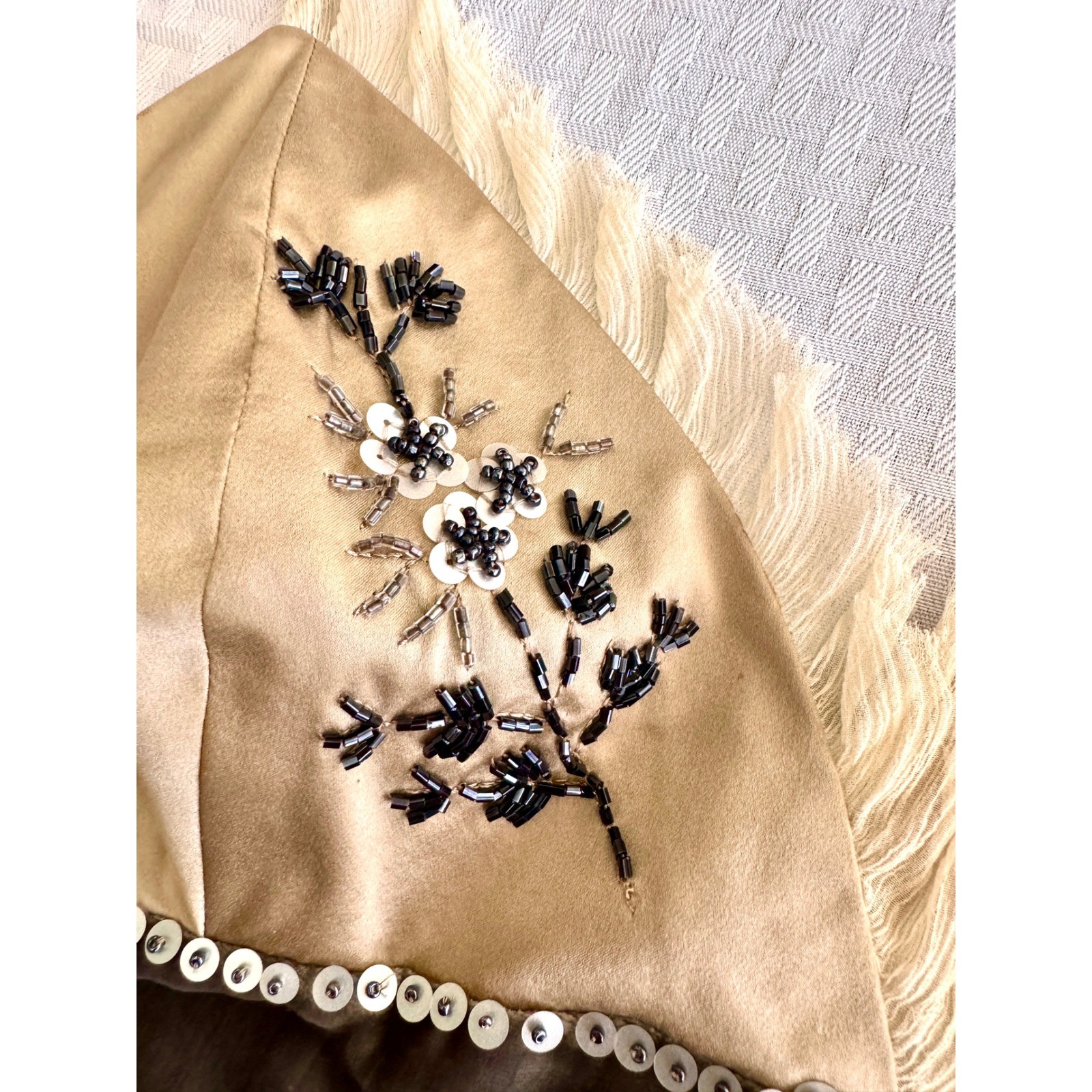 Intuitions Vintage 90s Silk Velvet Beaded Camisole Top Champagne Olive Size 6