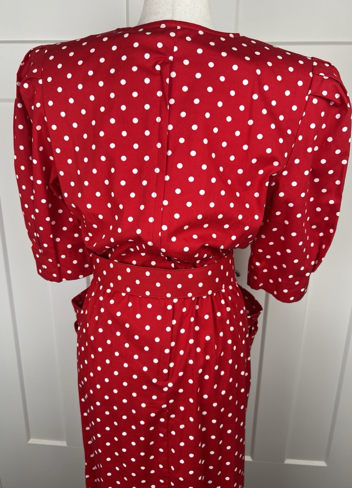Vintage Choon California Red White Polka Dot Dress Belted Tulip Bubble Pocket 12