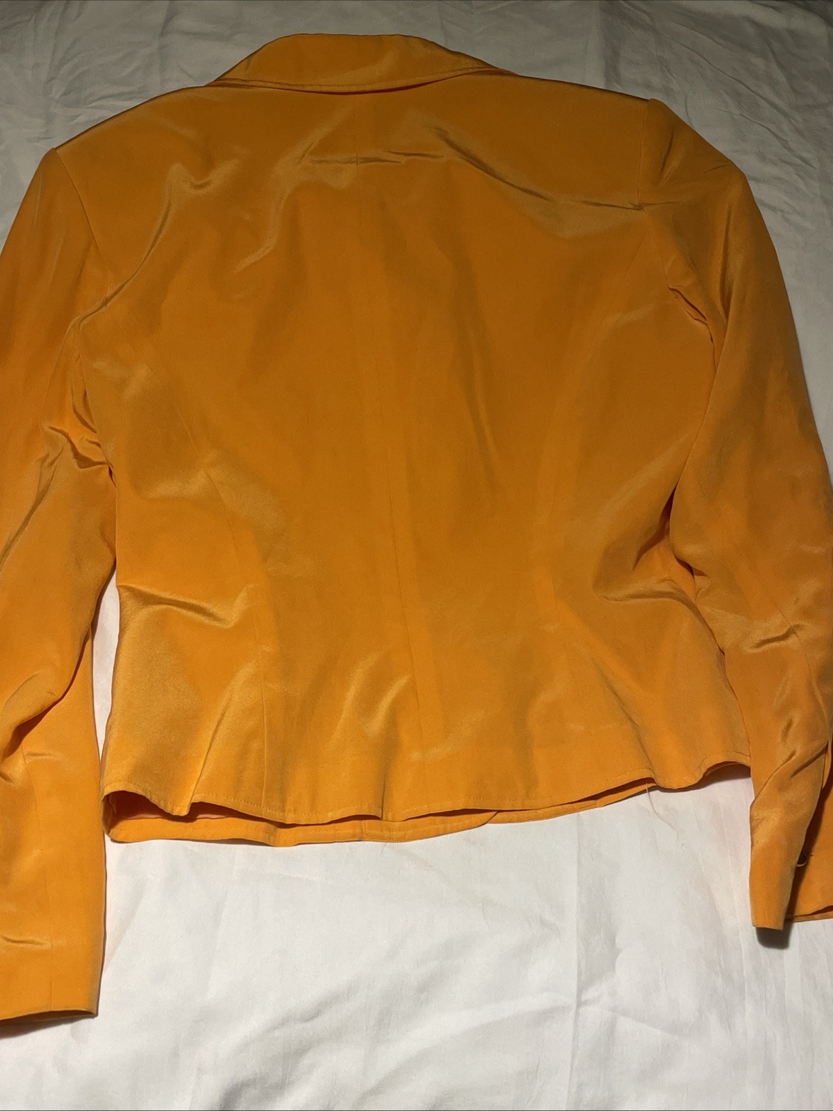 Vintage 100% Silk Mobwife Office Siren Orange Button Down Blazer ￼