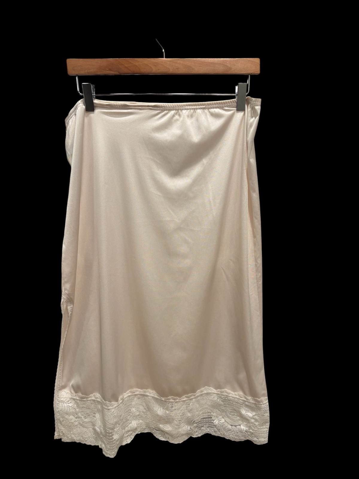 Vintage Applause Satin Half Slip Skirt Lace Hem Side Slit Ivory USA Made