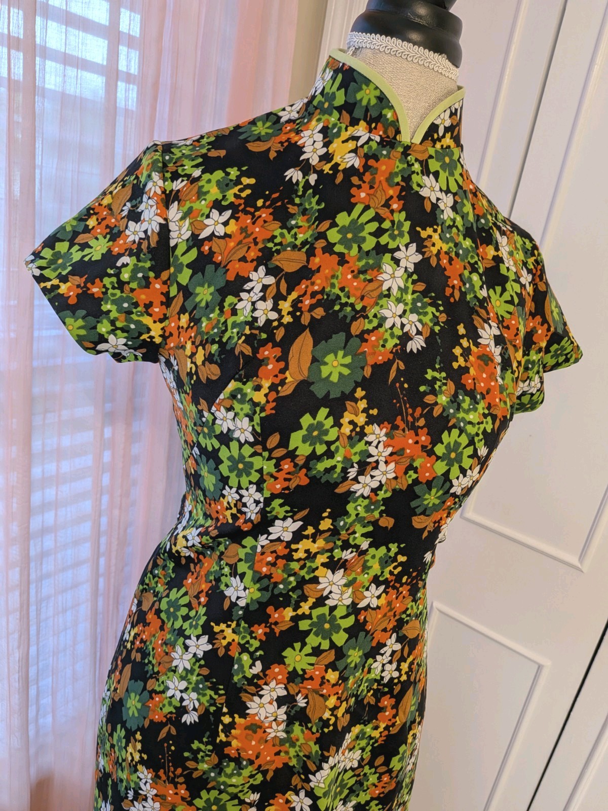 Asian Style Vintage Brown Flowered Maxi Dress