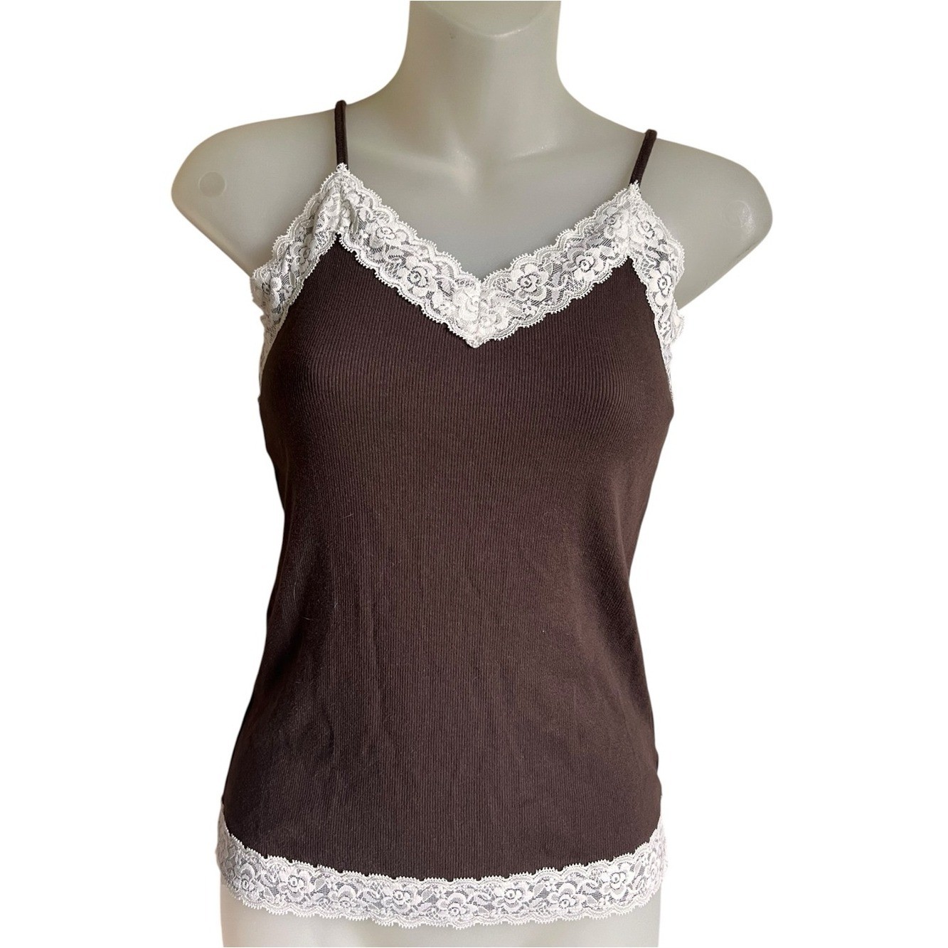 Cami Tank Top Women’s Small Brown Lace Trim Fairy Y2K Layering Top