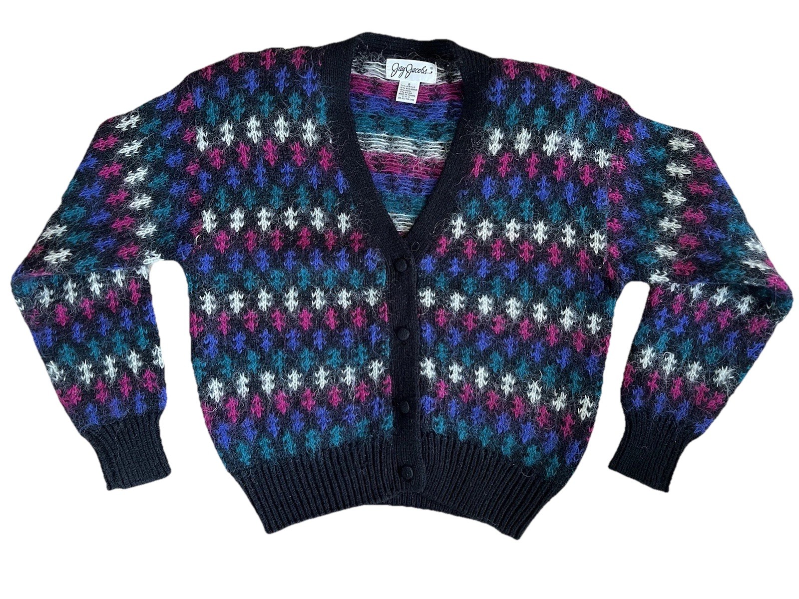 Vintage 80s maximalist colorful mohair Cardigan Jay Jacobs Womens Sz S