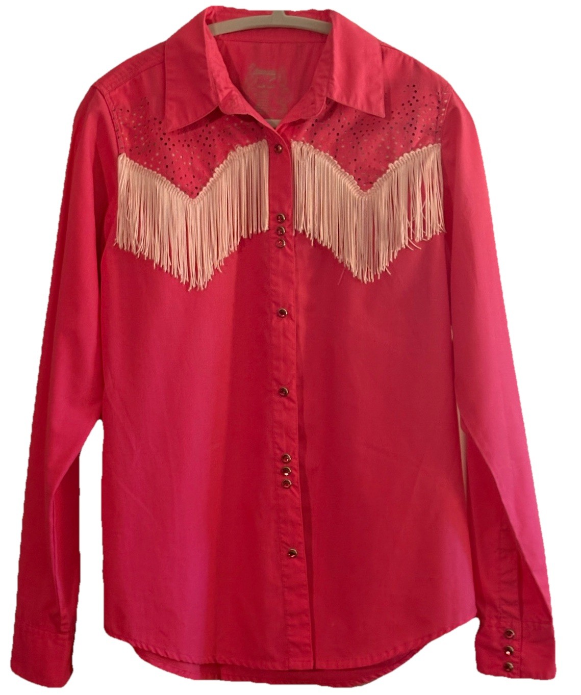 Twenty Women’s Med Western Shirt Fringe Bling Long Sleeve Snap Vintage