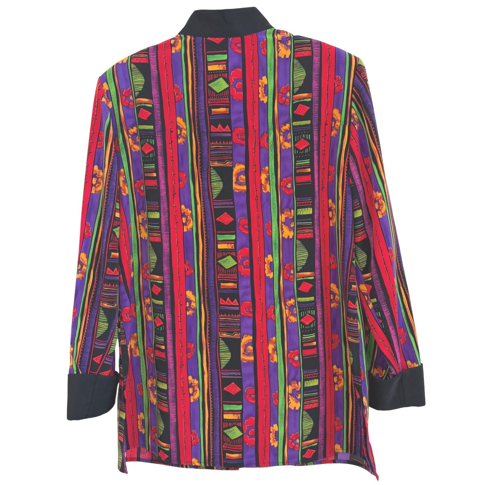 Maggie Sweet Vintage 90’s Abstract Long Sleeve Silky Tunic Silver Buttons EUC