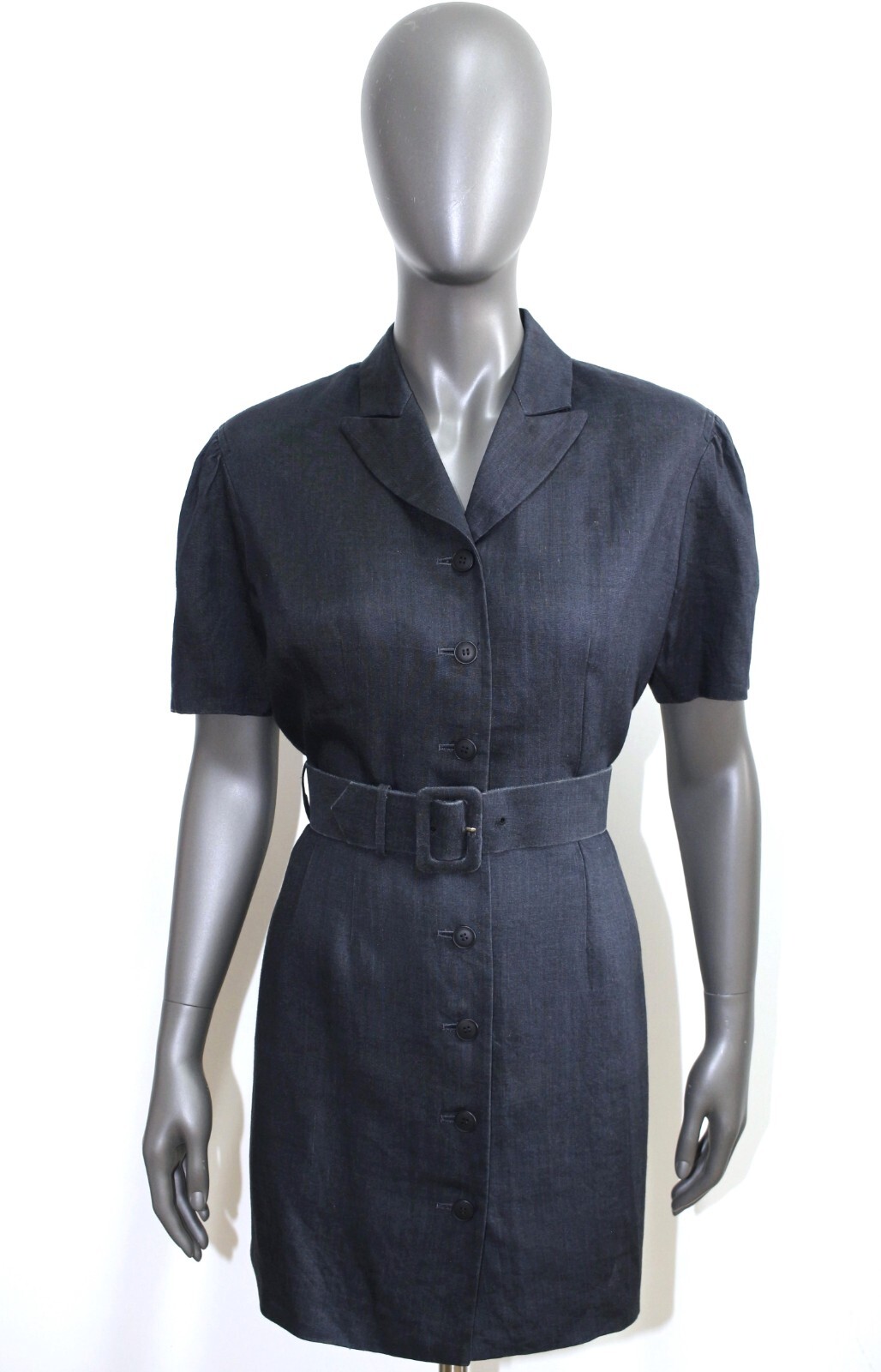 Vintage 80s Anthracite Short Sleeves Hemp Shirt Dress KENZO Size M Made in Japan