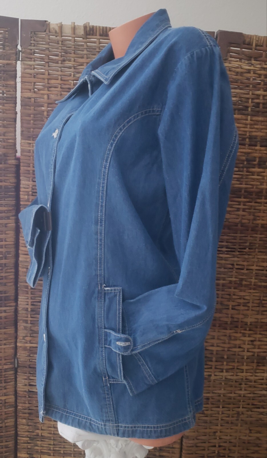 Vintage Tudor Court Denim And Silver Button Southwest Blouse Shirt Women’s Sz XL