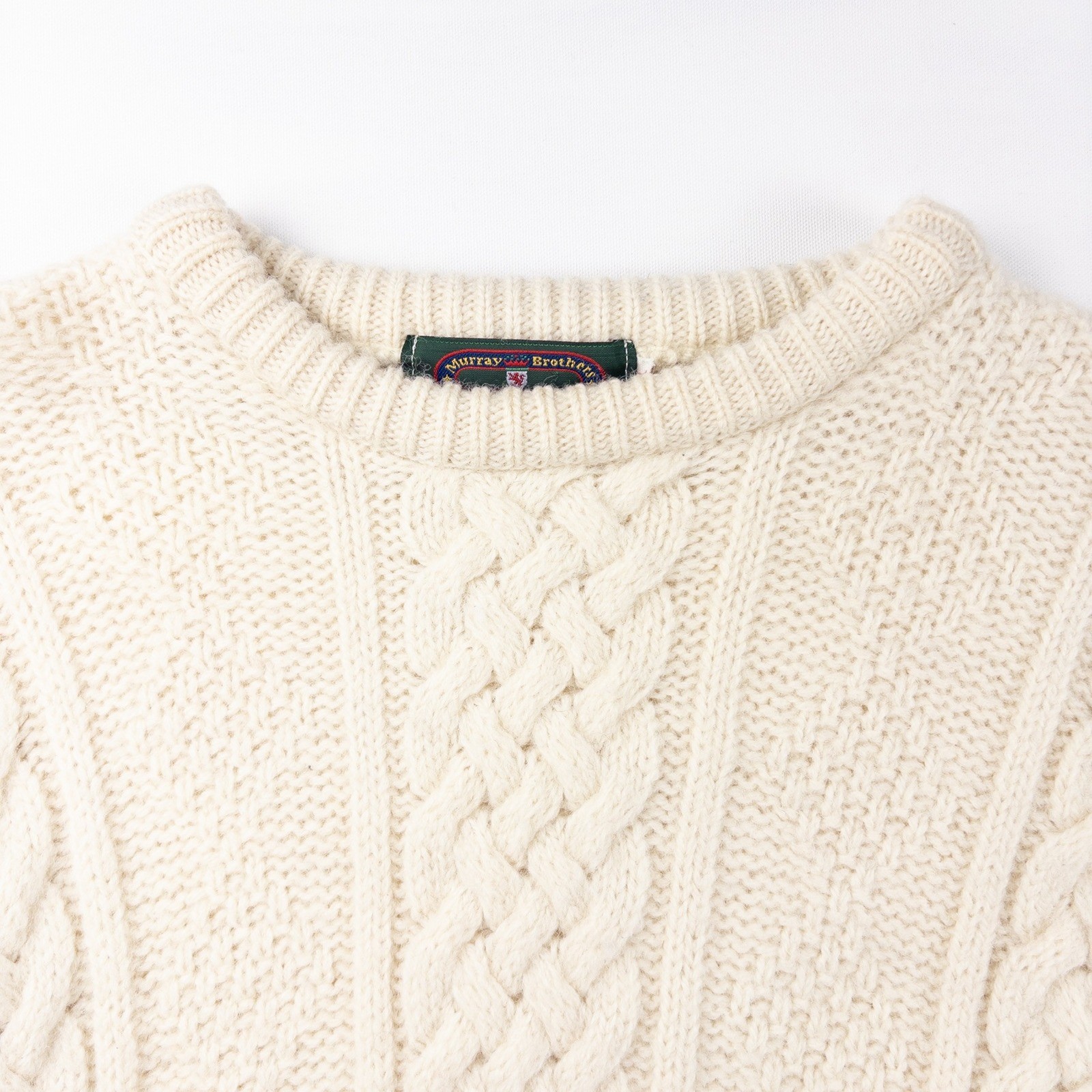Murray Brothers Sweater Womens L Cream Wool Cableknit Fisherman Made in Scotland