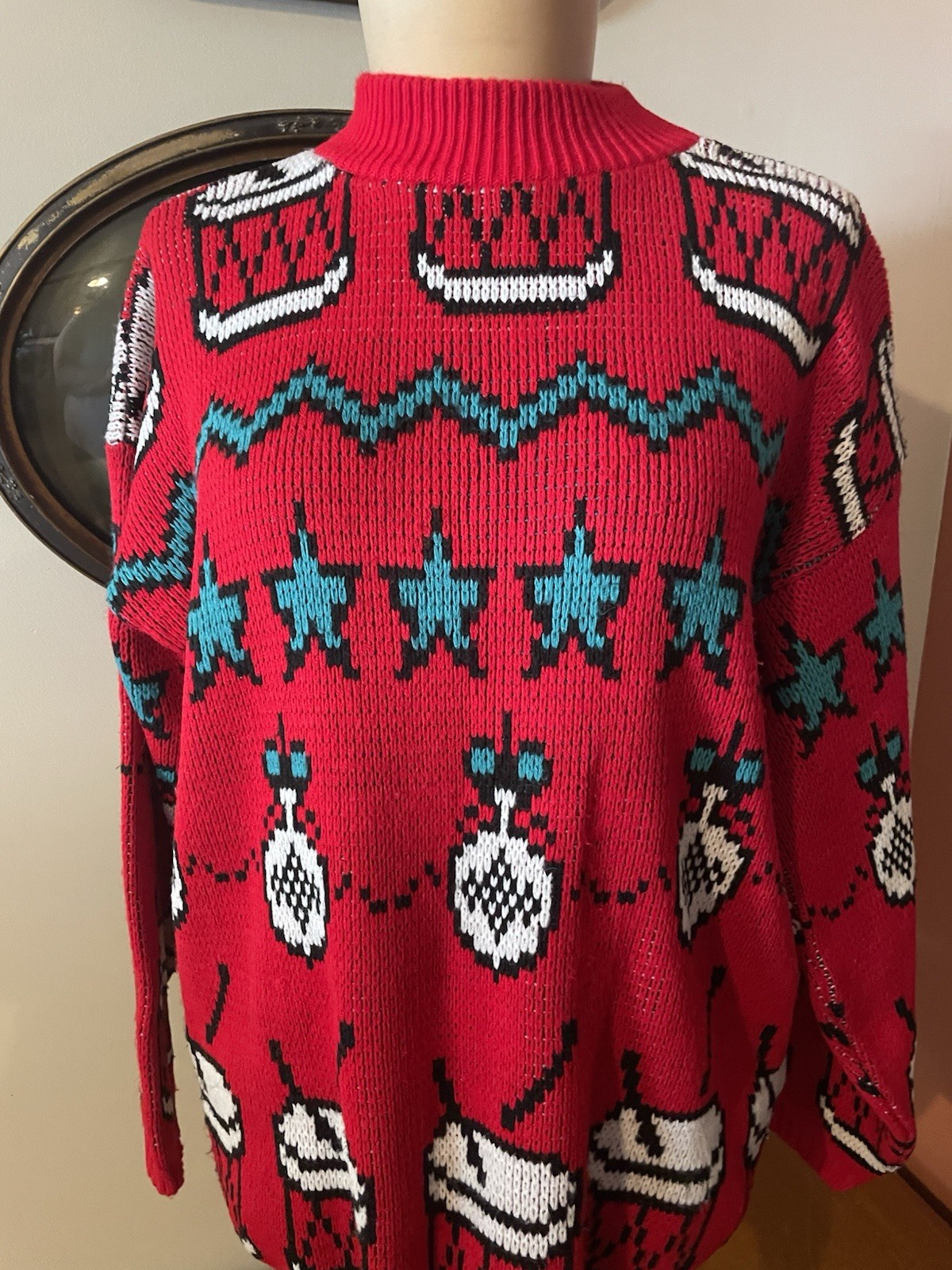 VTG Croquet Club Women’s Medium Sweater Not Ugly Christmas Ornaments Grandma Cor