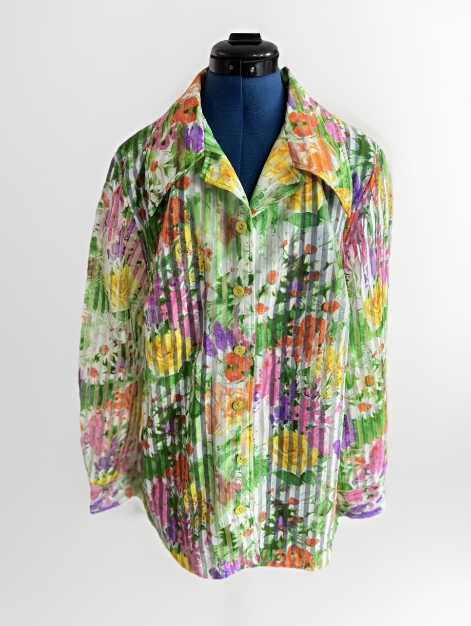 Vintage 70s Marty Gutmacher Floral Cottage Core Sheer Boho Prairie Blouse