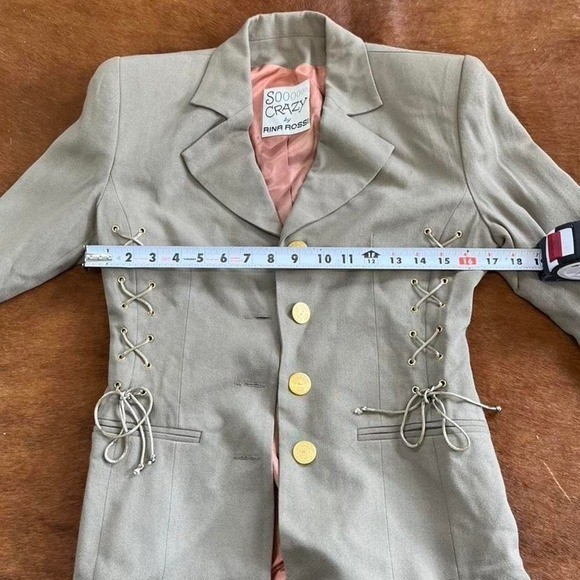 Sooooo Crazy by Rina Rossi Lace Up Side Blazer Sz Small Tan Gold Button Vintage