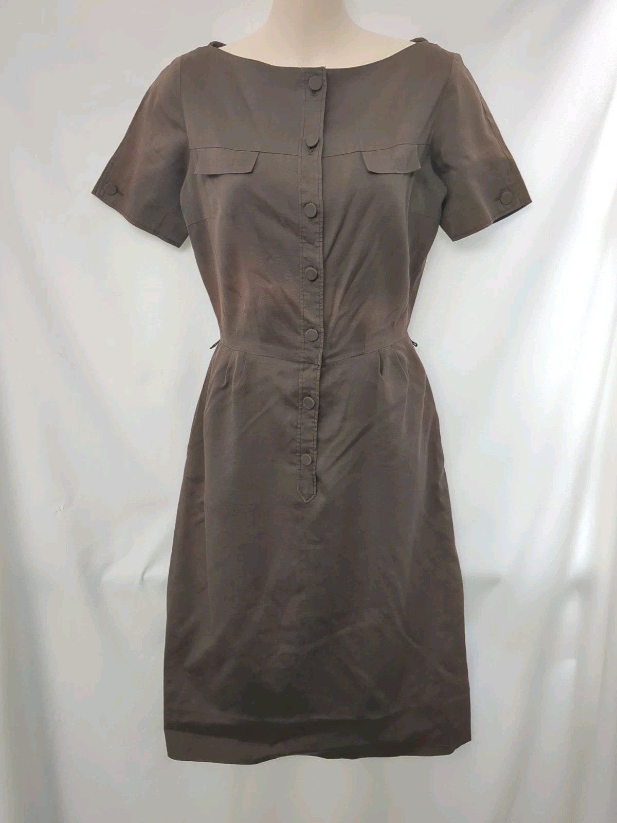 Vintage 50s 60s Gay Gibson Brown Button Up Mod Dress Small S