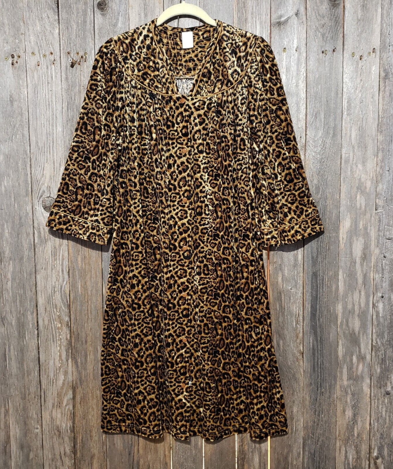 CS Vintage M Robe Cheetah Snap Brown Black Animal Print Pockets Glam Classic Mod