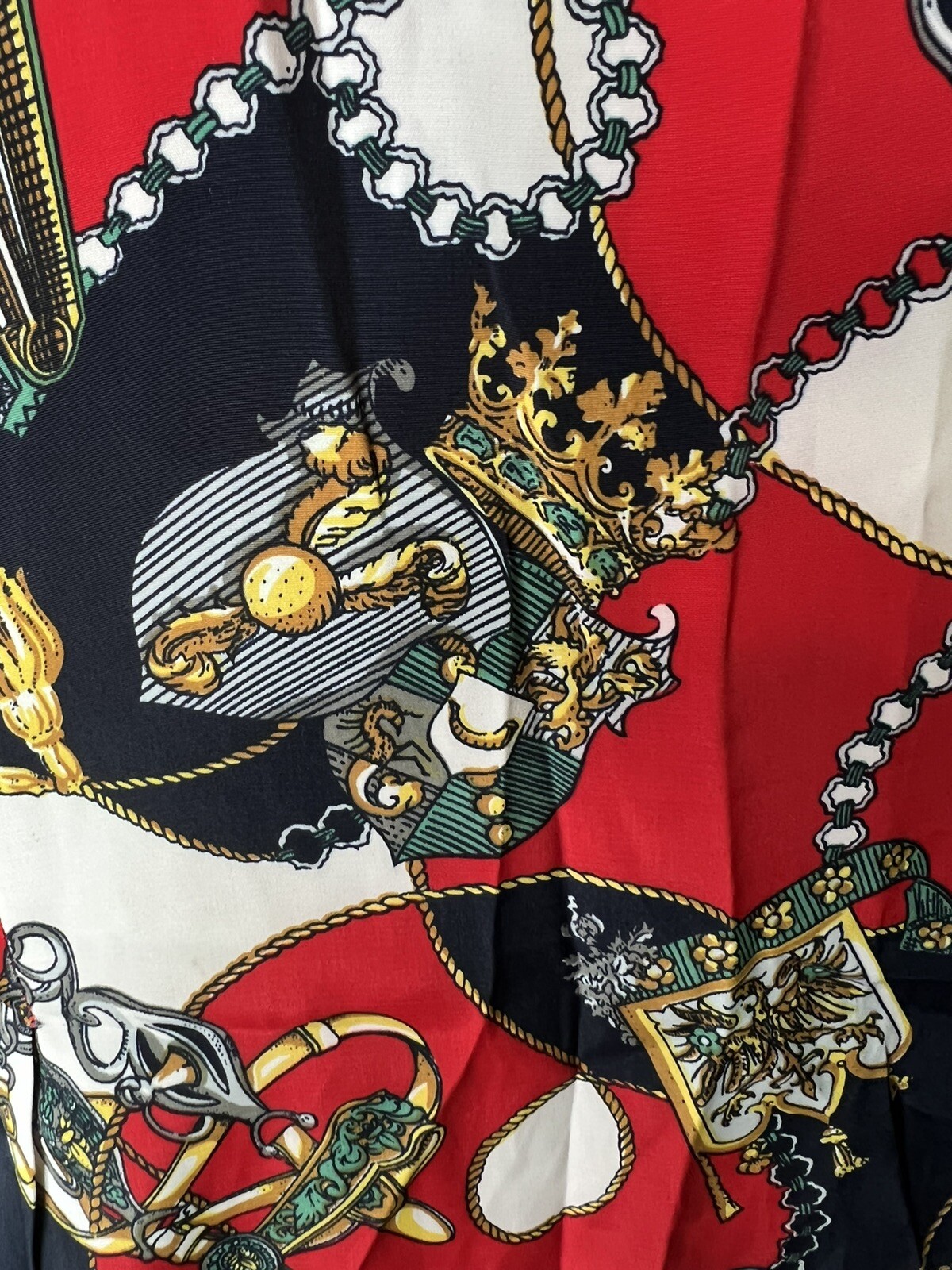 Mint Vtg Baroque Blouse Multicolor Crown Shield Chains Rope Sz Large Equestrian