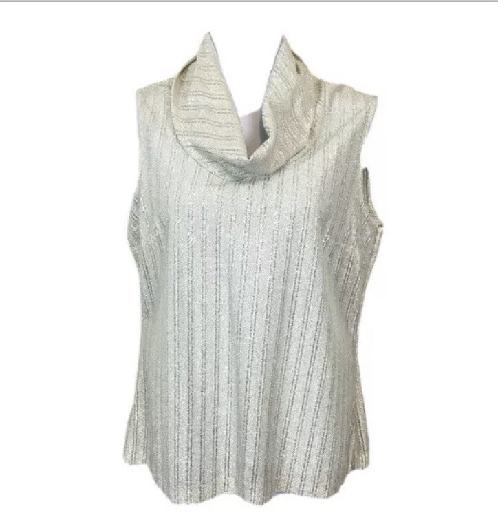 Sleeveless Cowl Neck Women SZ S M Silver Thread Top Vintage Judy Bond No Stretch