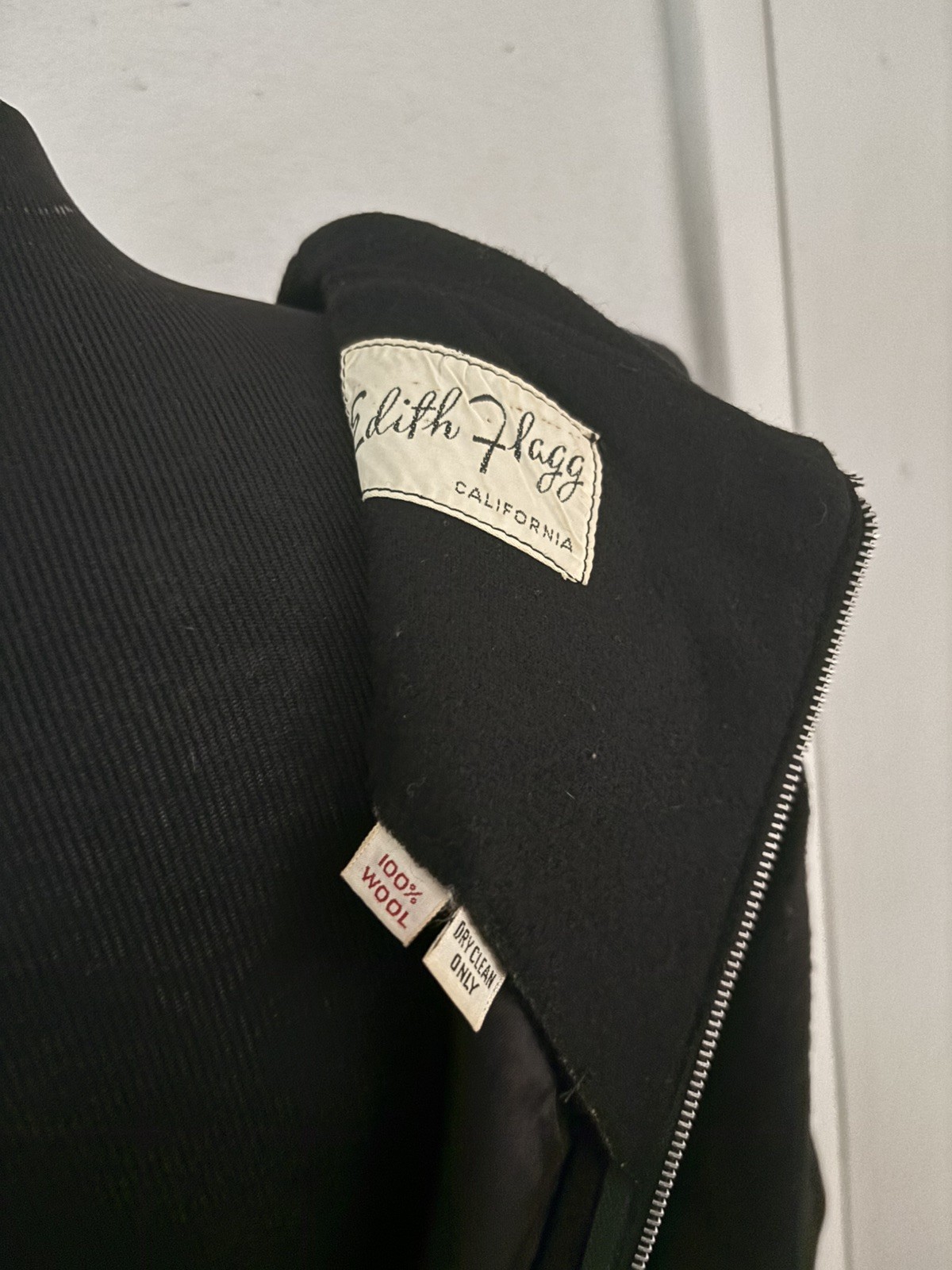 1960s Double Knit Dress Edith Flagg California Black Wool Retro Mod A Line Med