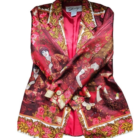 Vintage Gianni Versace for Genny 100% Silk Red Baroque Blazer Jacket