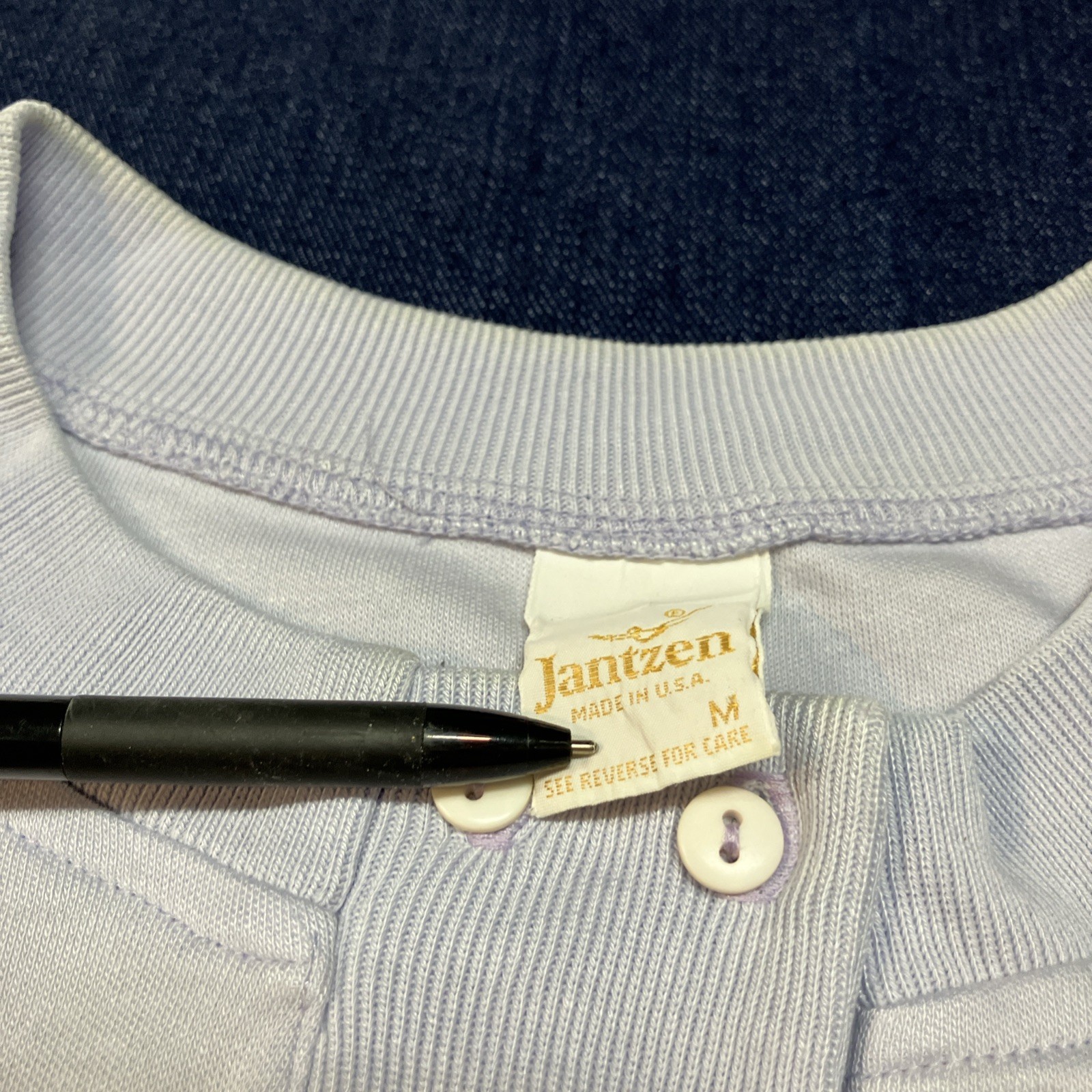 Vintage 70s 80s Jantzen Banded Button Collared Short Sleeve Knit Shirt Blue M