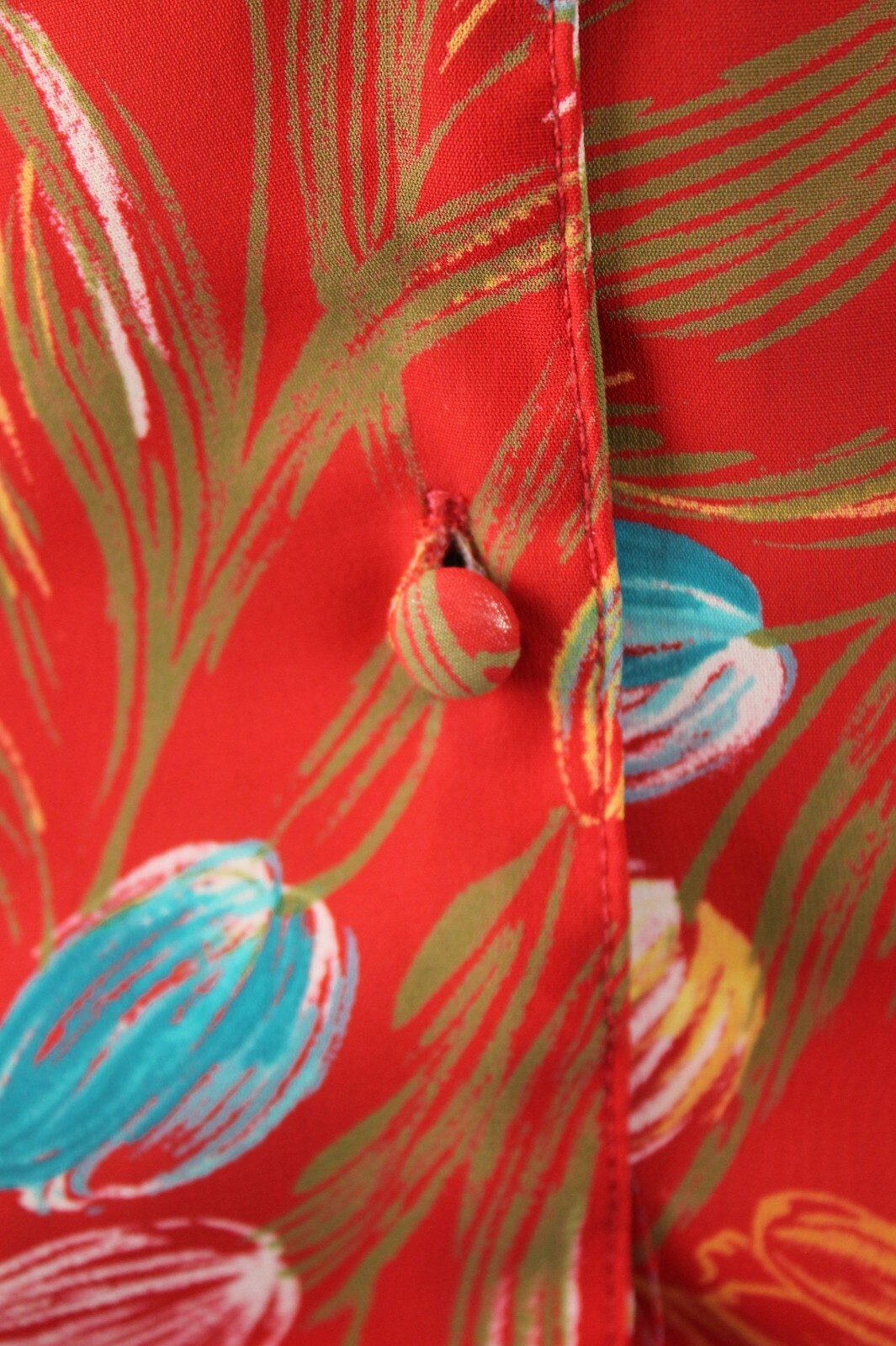 Vintage 80s Blouse 6 S Red Blue Floral Semi Sheer Crepe Long Sleeve Dress Shirt