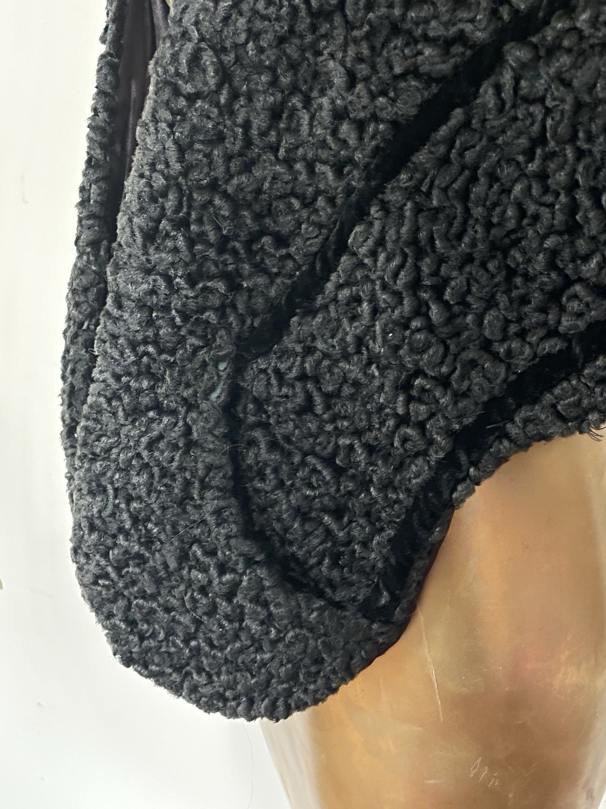 Vintage 1940s Velvet Curly Persian Lamb Boucle Wool Black Fur Shrug