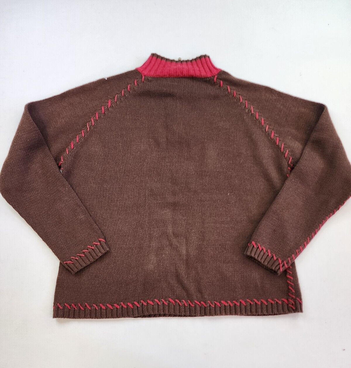 Vintage Mandal Bay M Ramie Blend Knit 1/4 Zip Sweater Xmas Beads Yarn Stitch