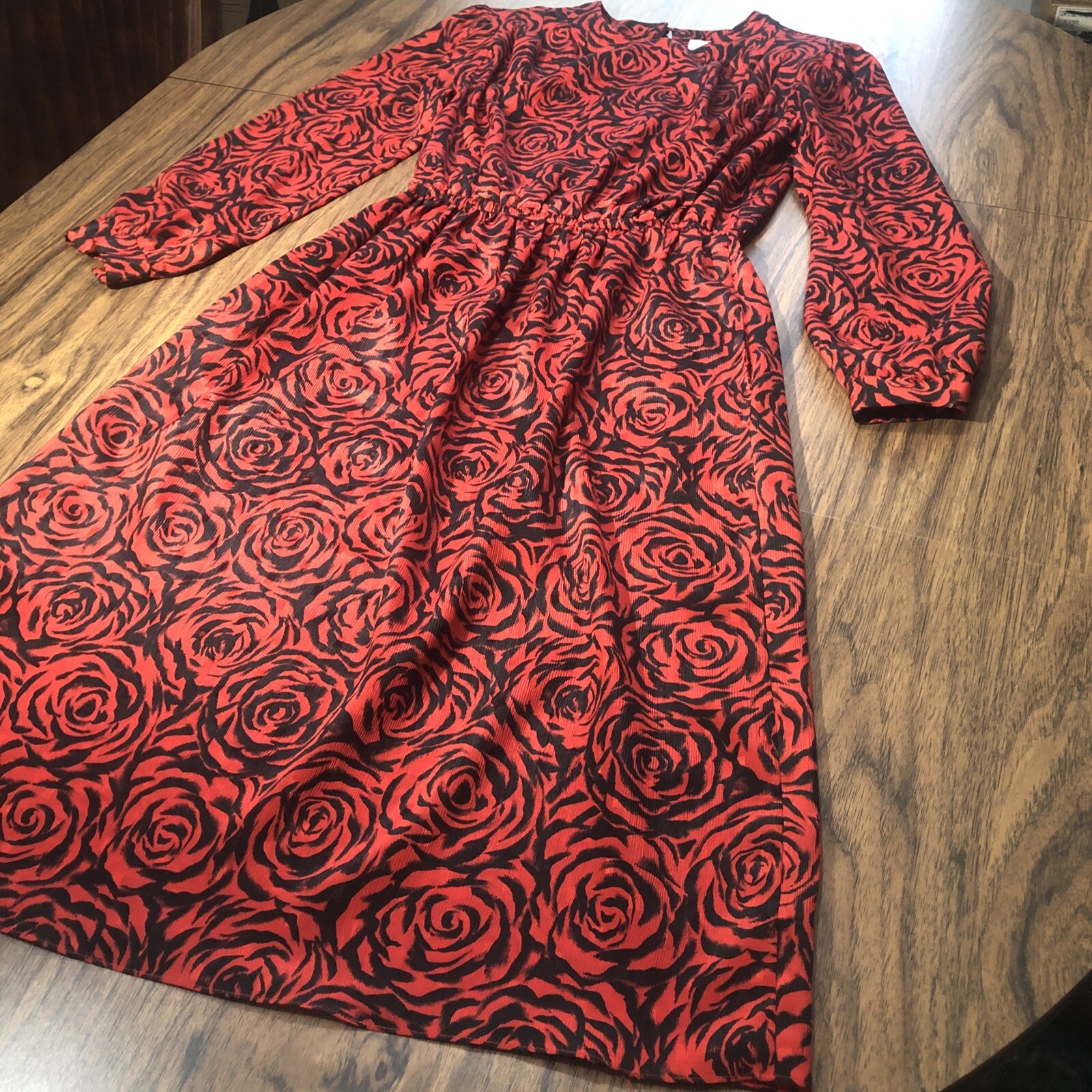 Vintage Carriage Court Evening Dress Red Roses Pockets Elastic Waist READ SIZE