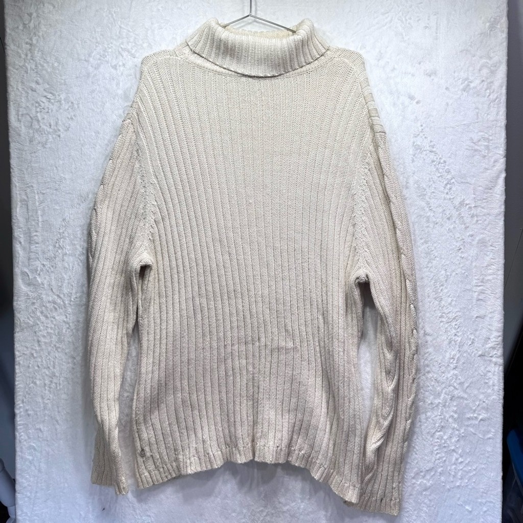 Vintage Gitano Ivory Cable Knit Turtleneck Sweater with Metallic Threads Y2K XXL