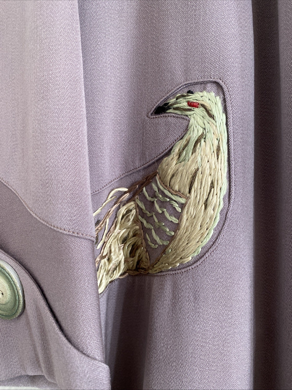 Vintage 20s Silver Plumb Peacock Lamé Embroidered Fur Collar Silk Lined Coat M