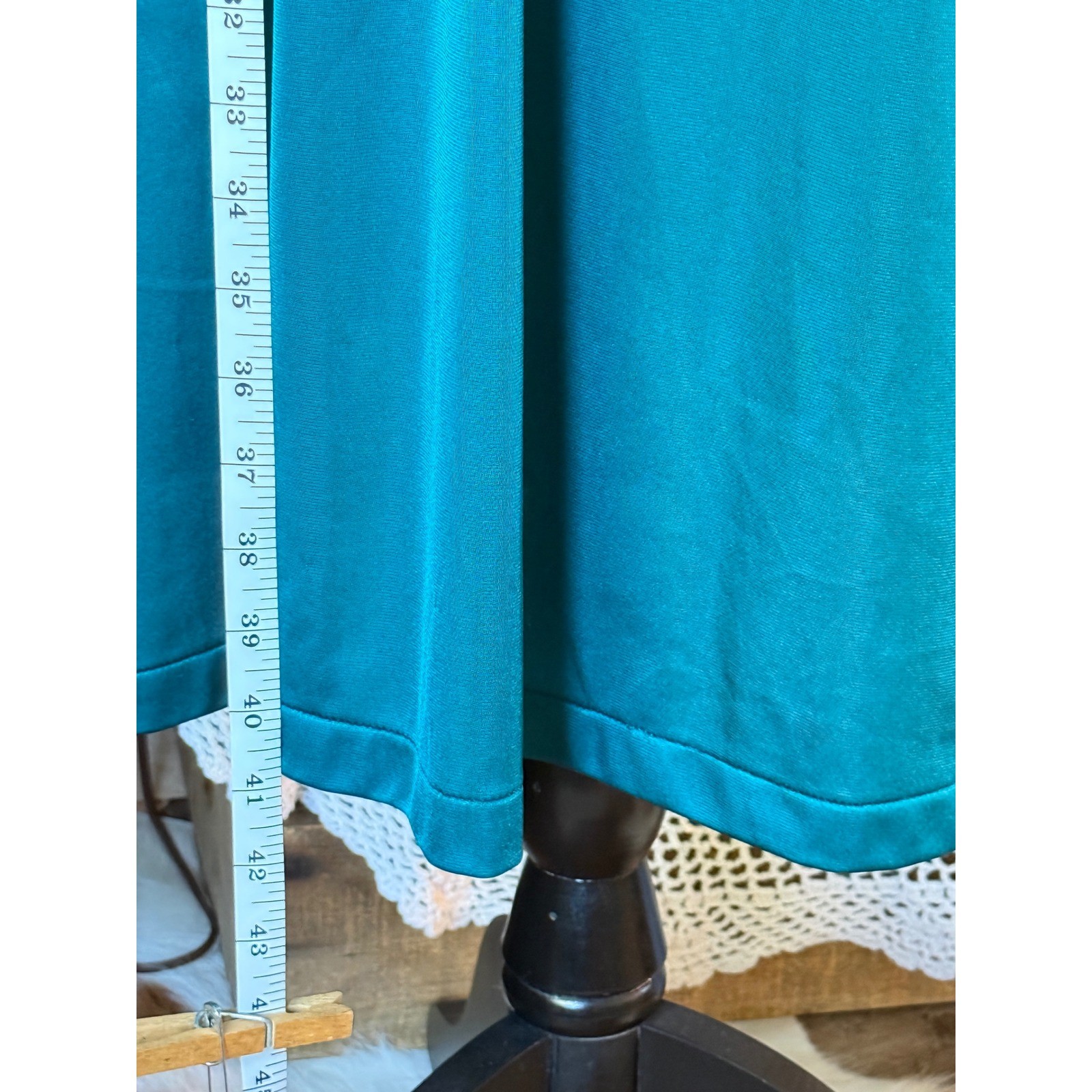 Vintage 1980s Vanity Fair Peacock Blue Nylon Tricot Lace Nightgown