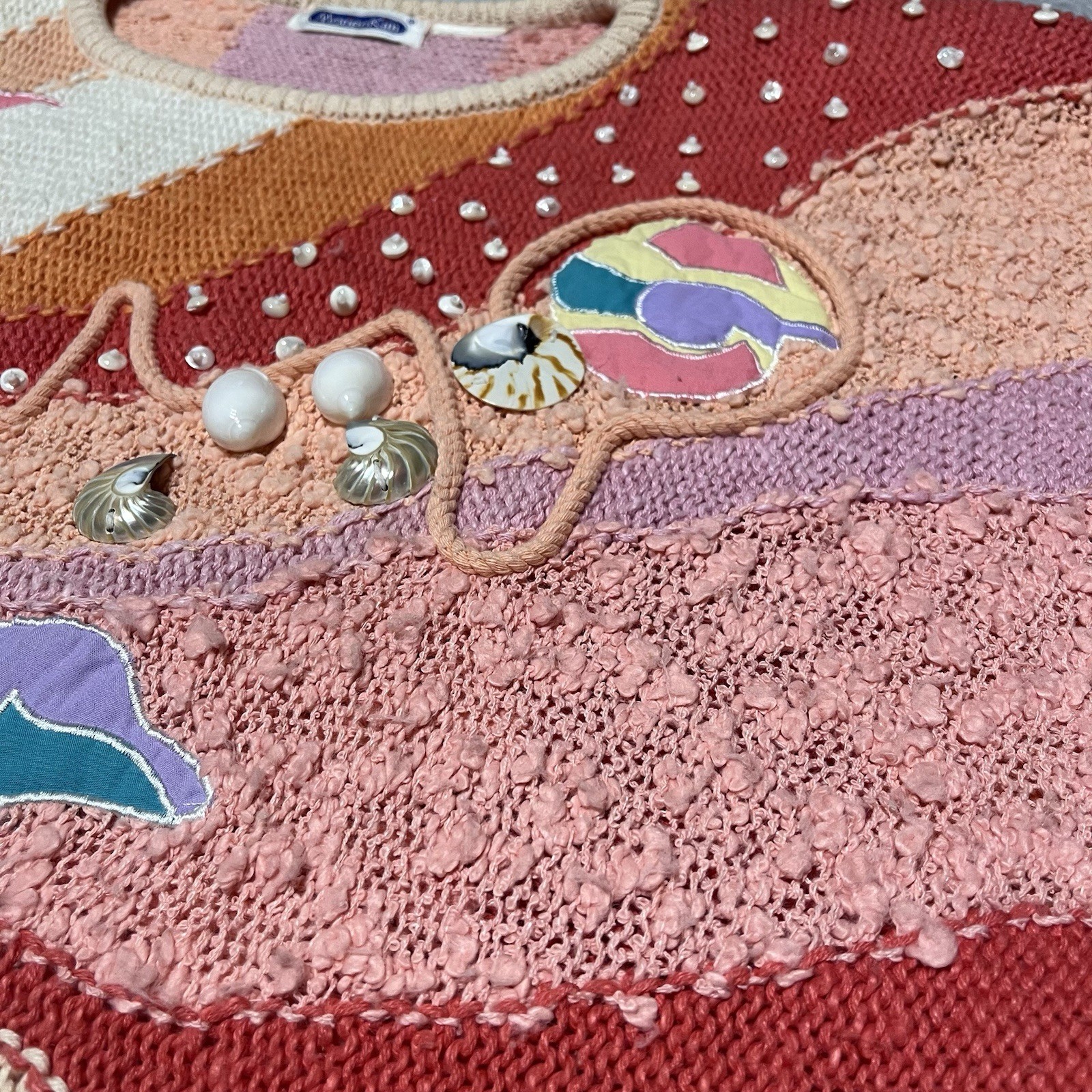VTG Women’s Mariea Kim Sweater Seashells Seahorse Beach Summer Embroidered READ