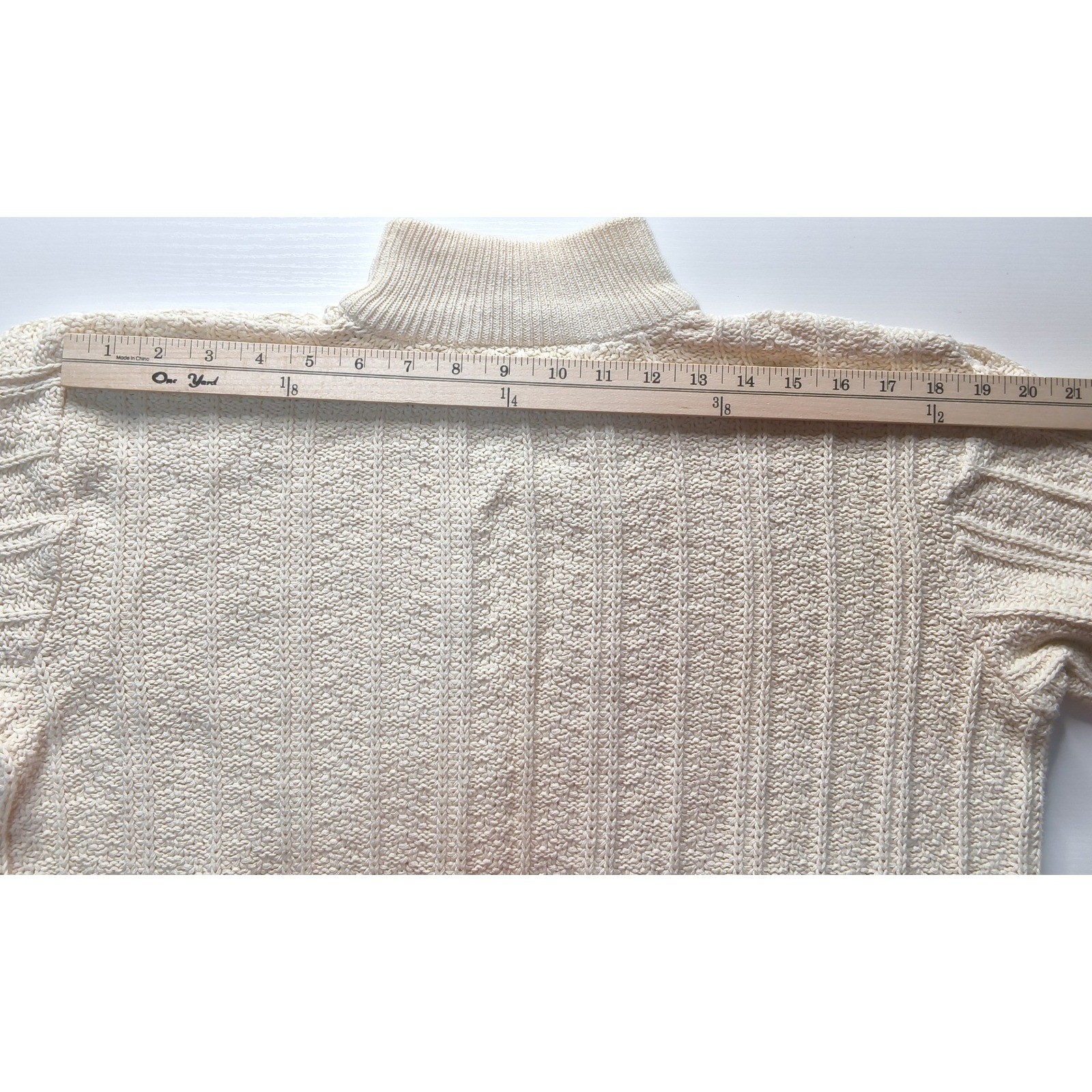 Cropped Fisherman Sweater Women Small Cream Vintage Soft Cable Mock Neck