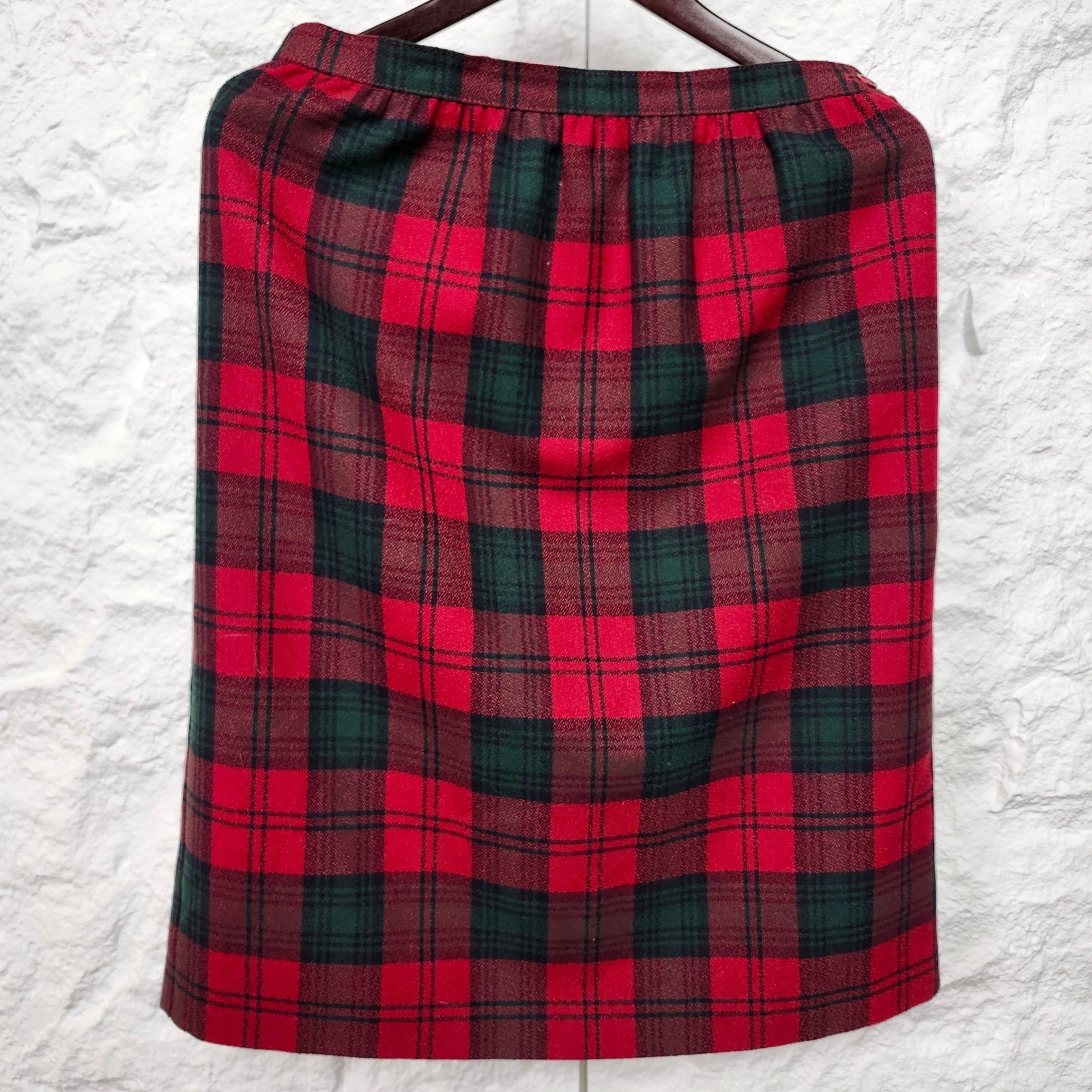 Vintage Tartan Plaid Wool Blend Midi Skirt Red Green Preppy Academic USA 8P